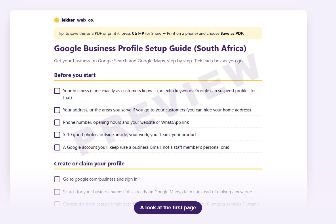Inside Google Business Profile Setup Guide (South Africa), preview 1